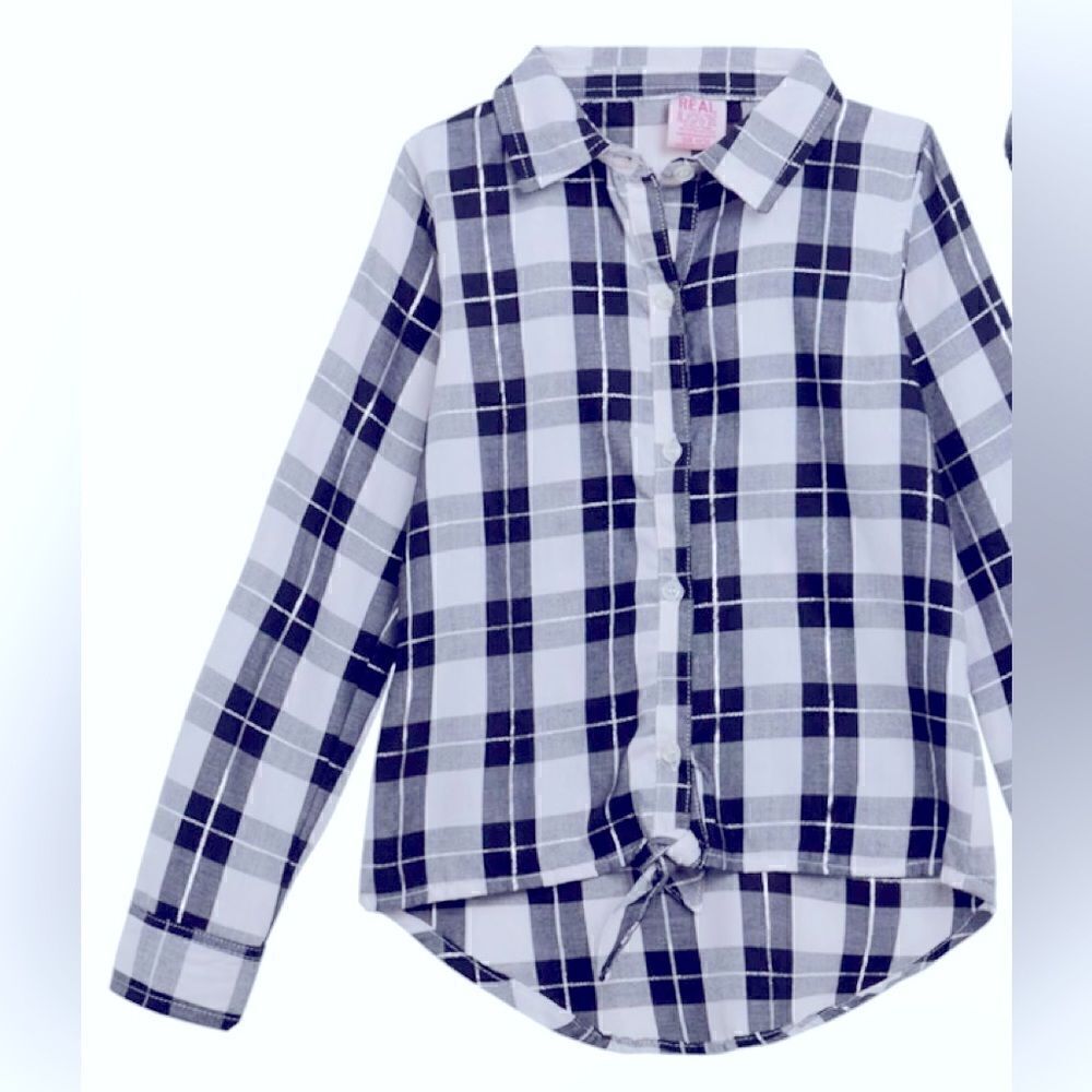 🛍️Real Love Girls Plaid Button Down long sleeve flannel shirt Size:10/12 &14/16